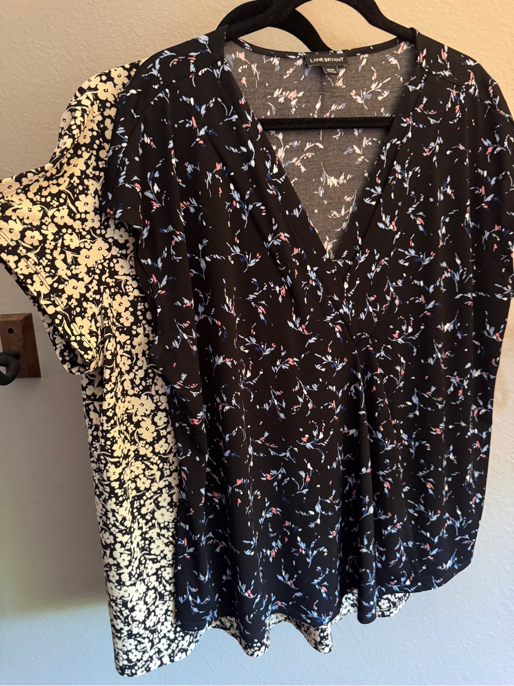 (2) Lane Bryant Floral Short Sleeve Tops with Pleated v-neck detail
